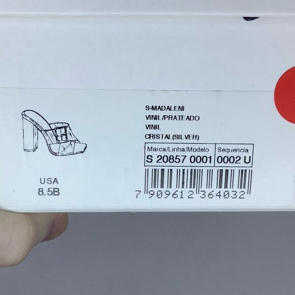 Schutz Madaleni Slide Vinyl  Square Toe Block Heel Silver Sandal Women Sz 8.5B - Picture 13 of 14